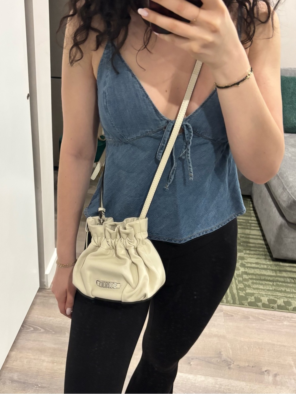 Staud Mini Grace Bucket Bag Cream Leather Crossbody NWT Adjustable Strap - Picture 9 of 9